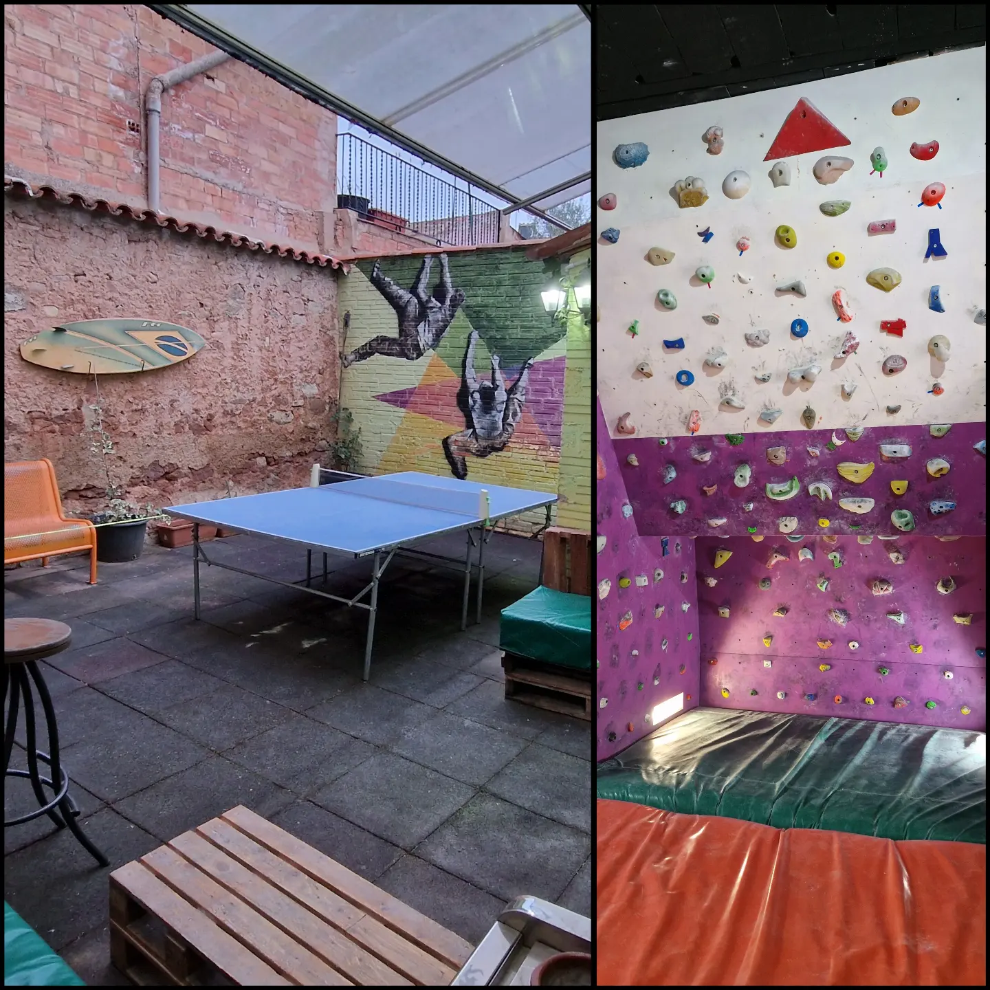 Pati exterior de BulderVuit amb ping pong i slackline